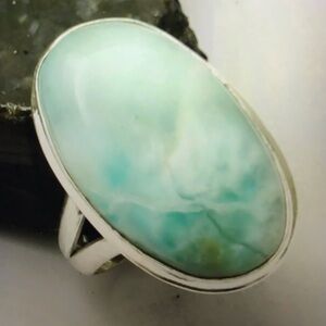 Larimar Stamped 925 Sterling Silver Ring